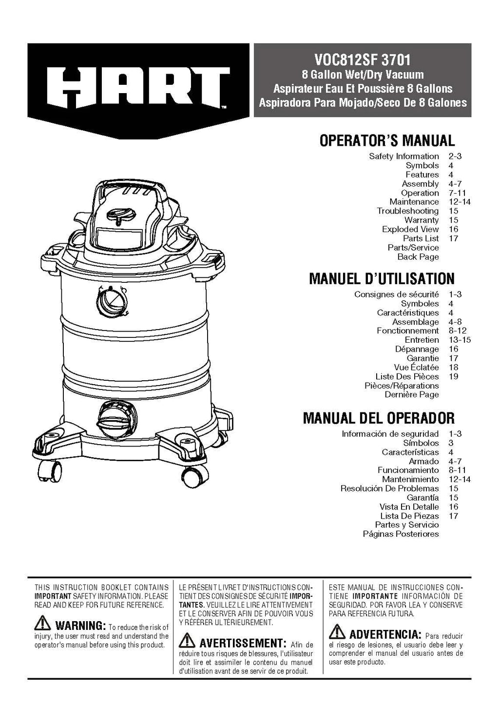 8 Gallon 6 Peak HP Stainless Steel Wet/Dry Vacuum W237