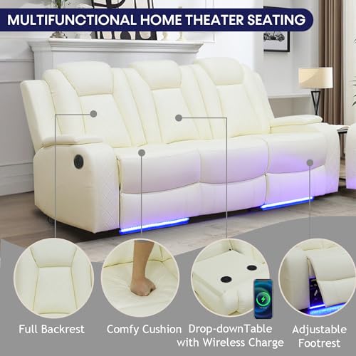 Black 3 Piece Leather Power Reclining Sofa Set with LED Lights E755387
