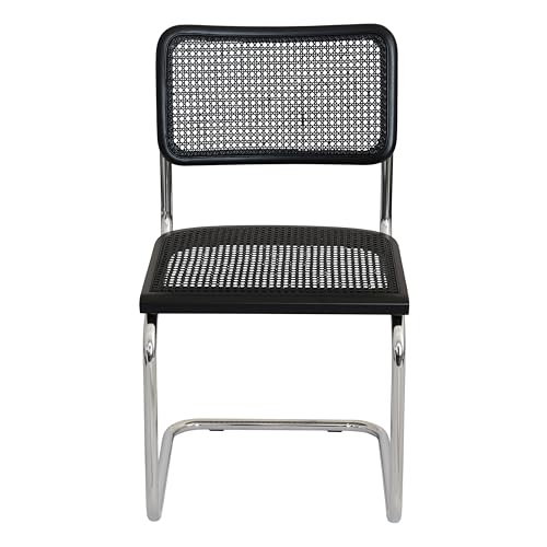 Walnut Wood & Natural Cane Cantilever Side Chair with Chrome Steel Frame O9282