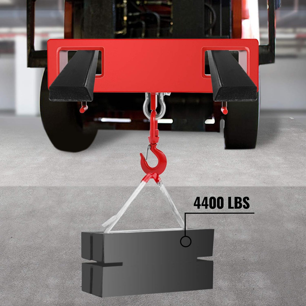 Forklift Lifting Hook, 4400lbs Capacity, Red, with Swivel Hook and Two Large T-Screws I313872