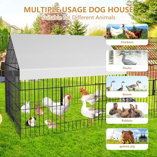 Metal Chicken Coop 87"×40" with Cover Chicken Run Pen Large Portable Chicken Playpen Enclosure H9754