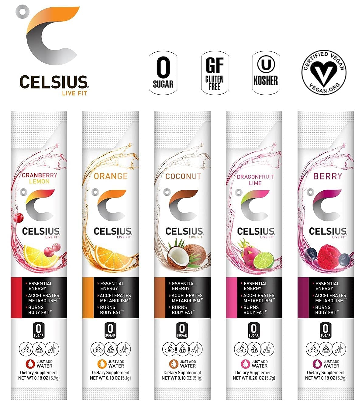 5 Flavor Variety Pack Zero Sugar Powder Sticks, Pack of 15 I706797