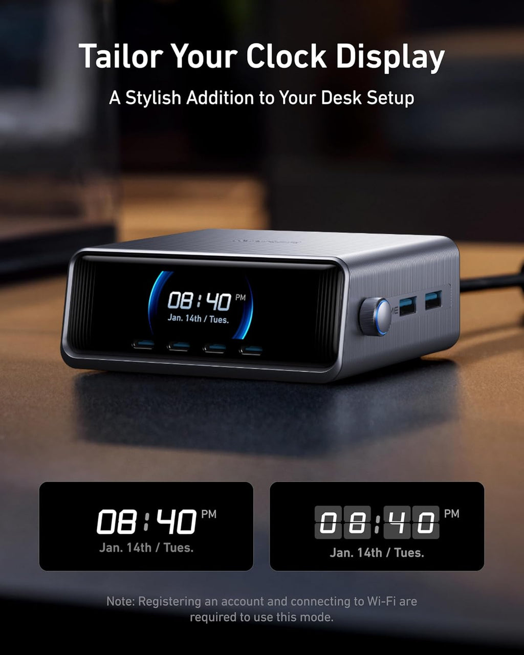 250W 6-Port GaN USB-C Charger with LCD Display J6685