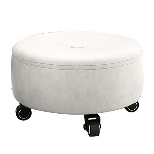 Red Leather Rolling Ottoman Stool with Wheels A5318