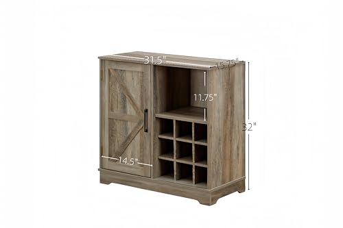 Gray Wash Farmhouse Coffee Bar Cabinet with Drawer and Sliding Barn Door M981101