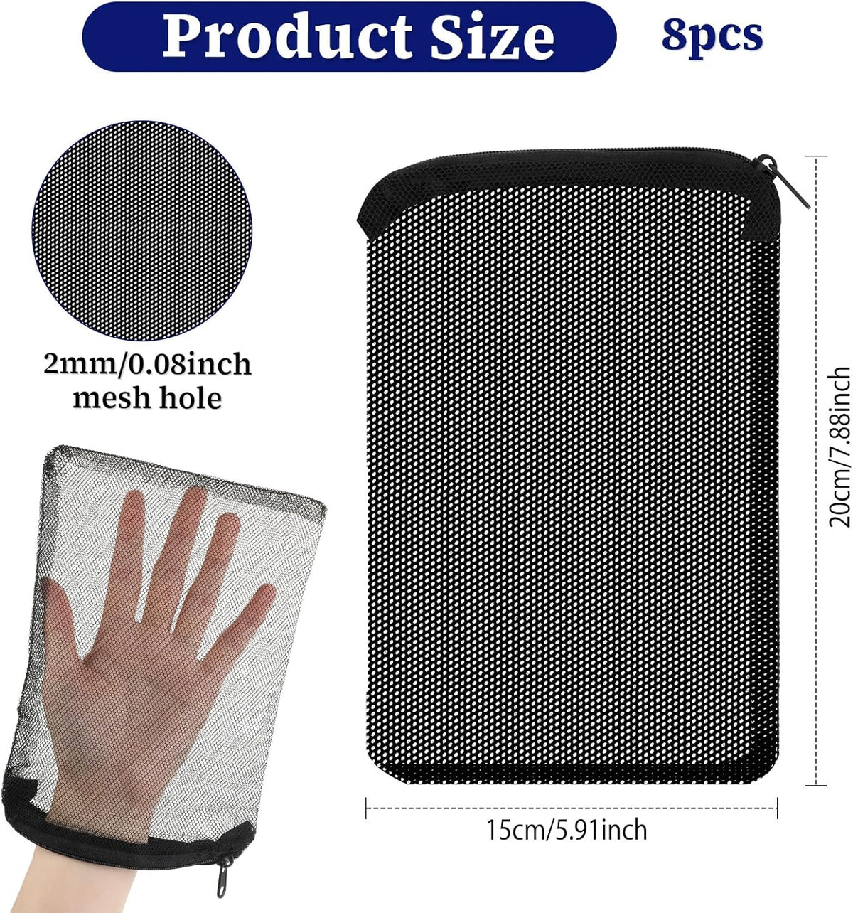 8 Pcs Mesh Aquarium Filter Bags with Zipper (7.8" x 5.9") R3118