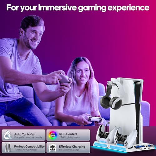 PS5 Cooling Station with 4-Level Fan and 9 RGB Modes P4908