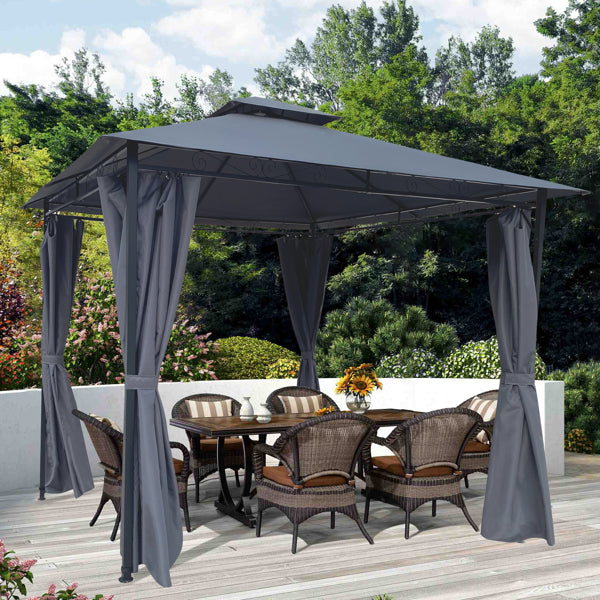 Gray Outdoor Patio Gazebo Tent With Curtains N772429