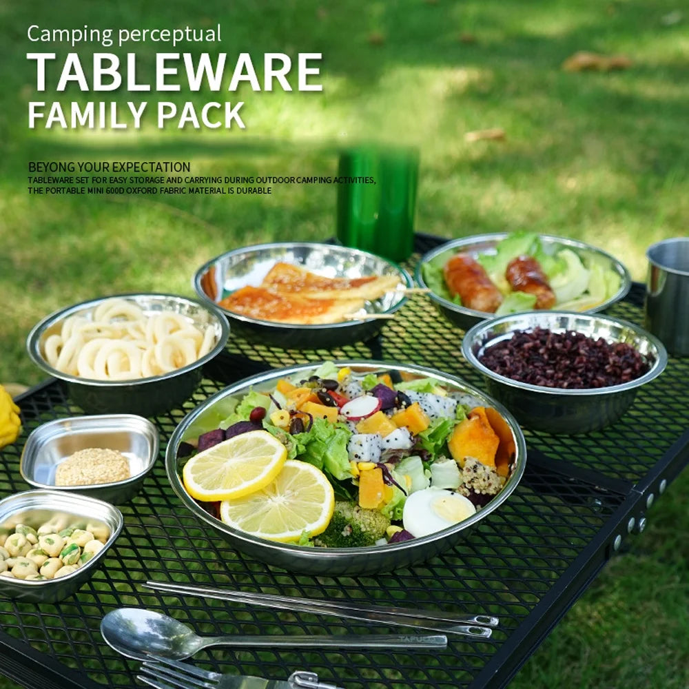 22PCS Portable Stainless Steel Camping Tableware Set with Storage Bag S576