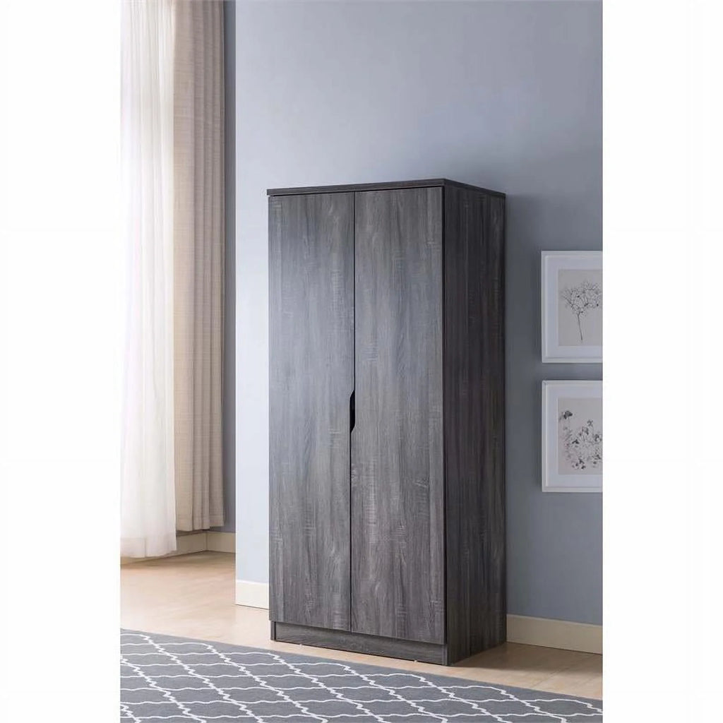 Contemporary Wood Wardrobe in Distressed Gray V946