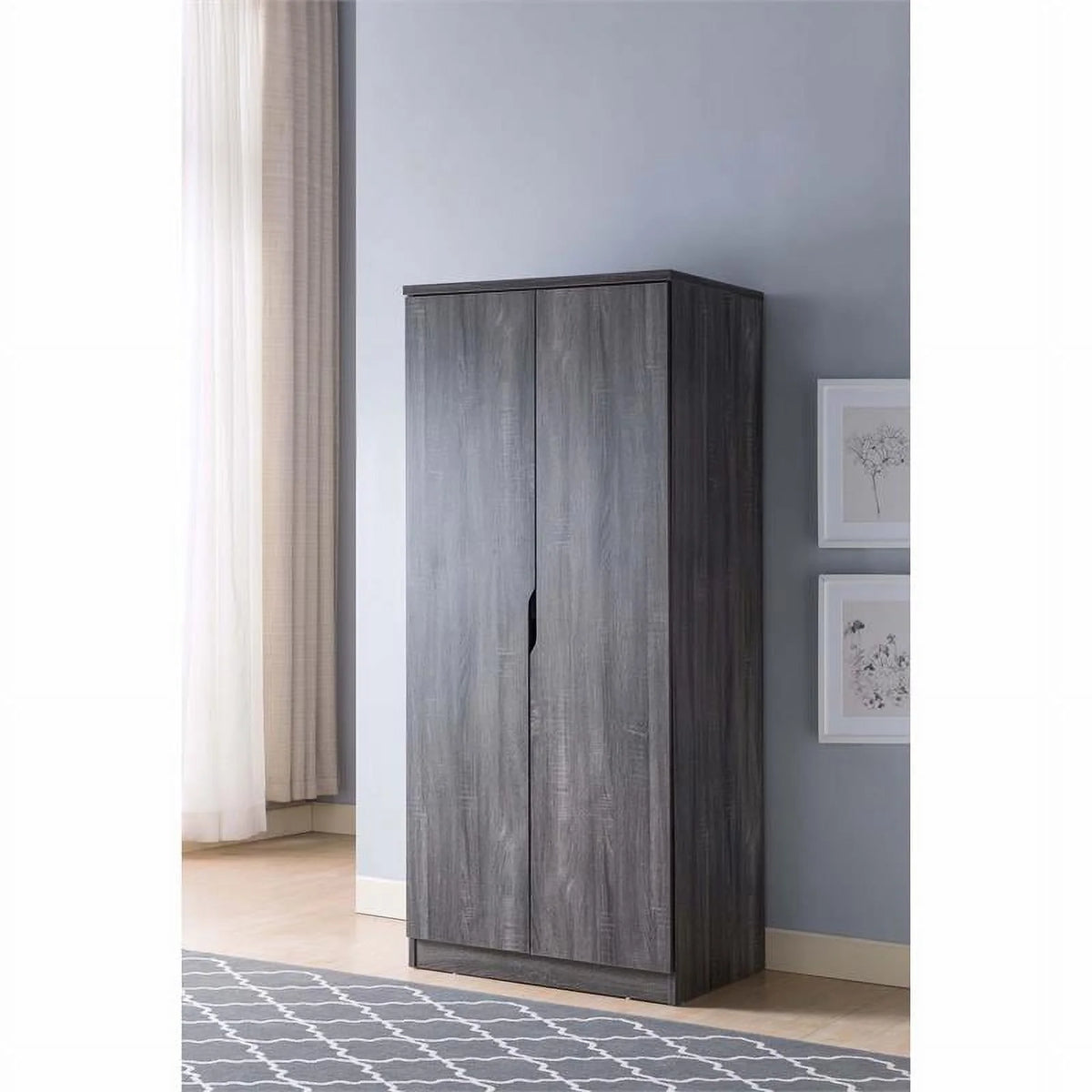 Contemporary Wood Wardrobe in Distressed Gray V946