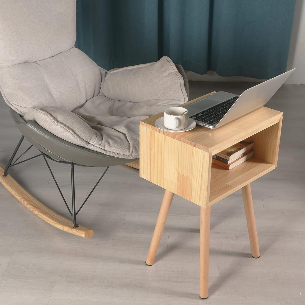 Solid Wood Nightstand Natural Wood Color Y914