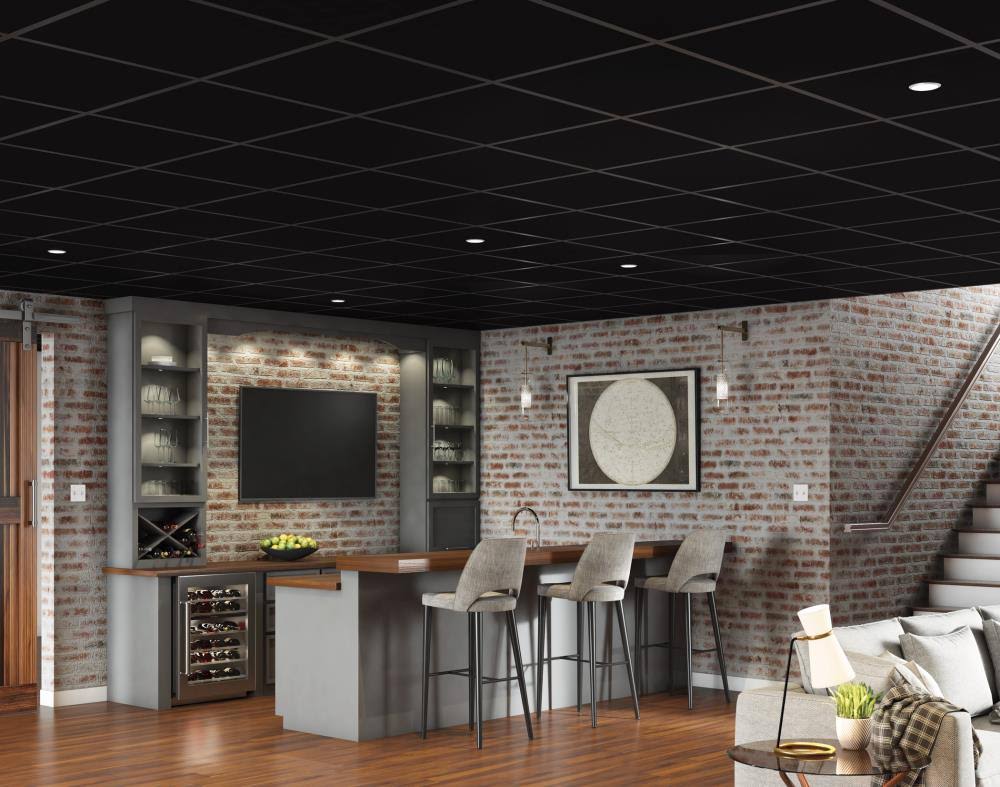 Flat Black 2 ft. x 2 ft. PVC Square Edge Lay-In Ceiling Tile G911154