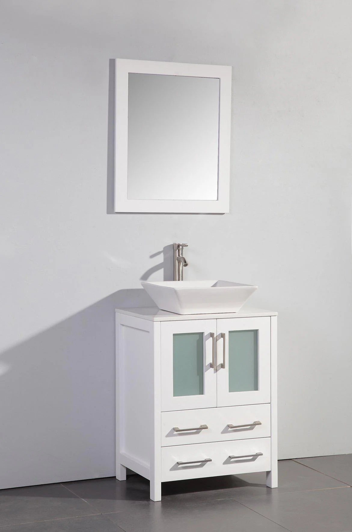 24 in. Single Sink Vanity Cabinet with Ceramic Vessel Sink & Mirror White Z517