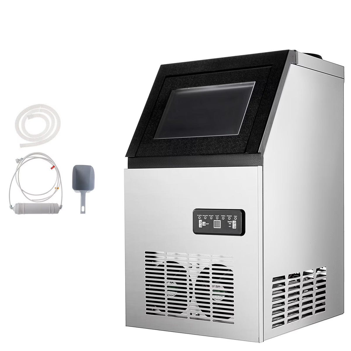 Commercial Ice Maker Machine, 132LBS/24H, Stainless Steel, 24LBS Storage, 40 Cubes W9811