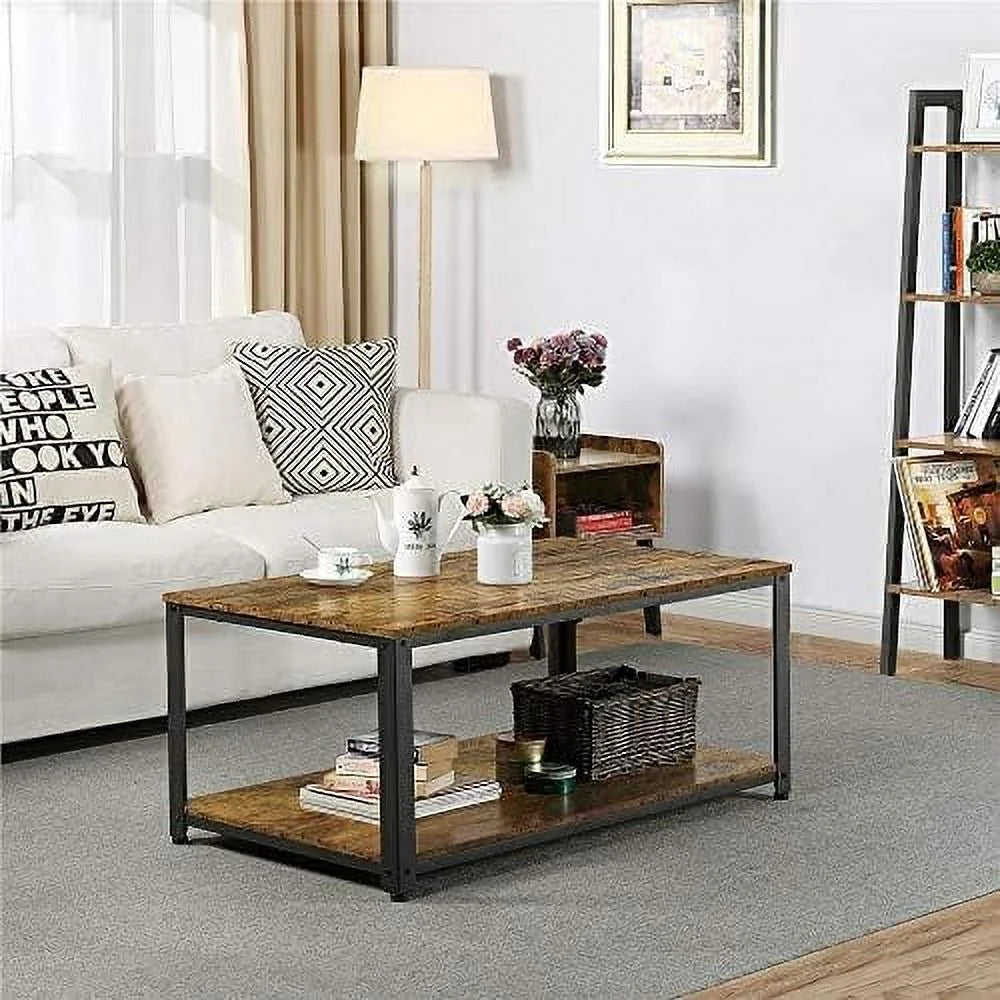 3-Piece Coffee Table & End Tables, Rustic Brown Wood R347333