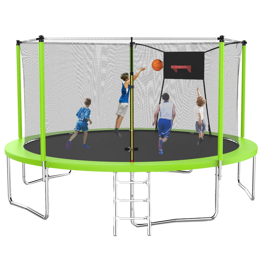 14 Feet Trampoline with Enclosure, Basketball Hoop and Ladder I4179