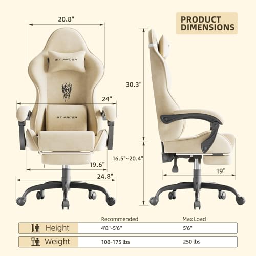 Green Velvet Ergonomic Gaming Chair with Footrest and Massage Lumbar Cushion V619171