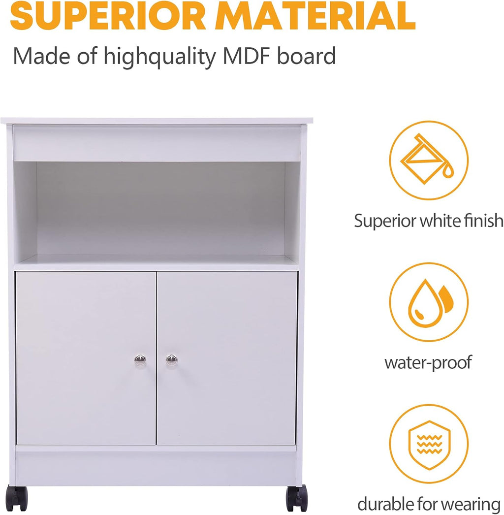 White Pack of 2 Microwave Kitchen Cart with Storage K90885
