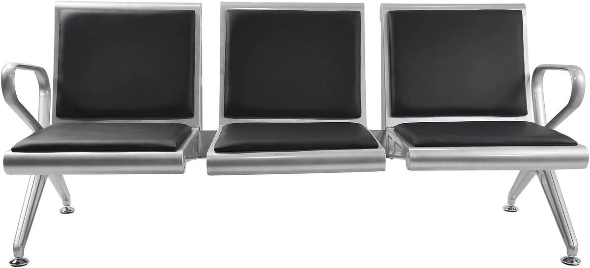 3-Seat Waiting Room Bench with Black PVC Cushion R3916