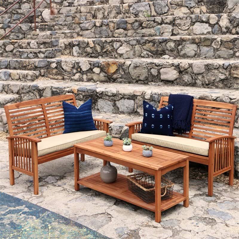 3 Piece Acacia Patio Conversation Set in Brown Y289