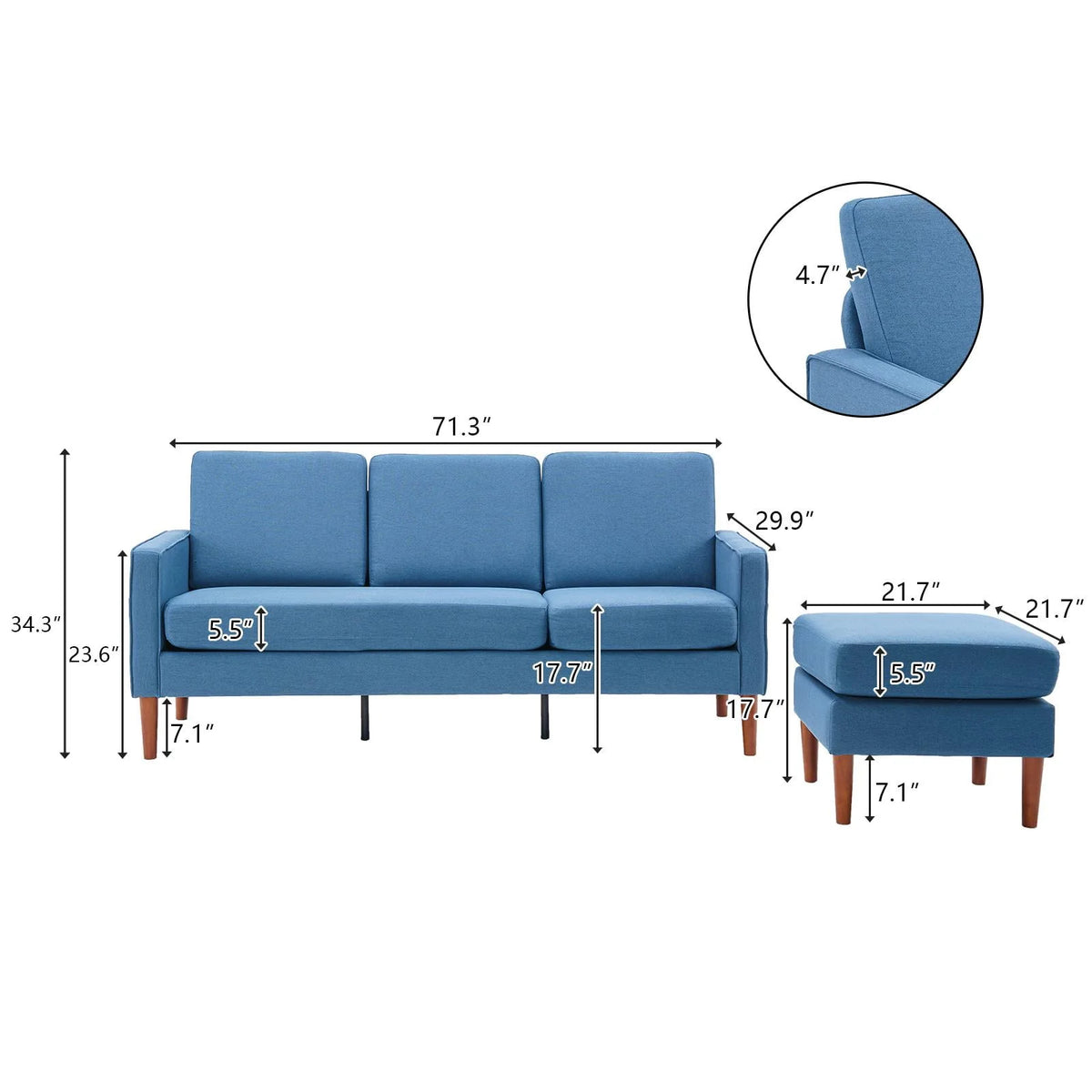 L Shaped Linen Fabric Convertible Sectional Sofa C862349