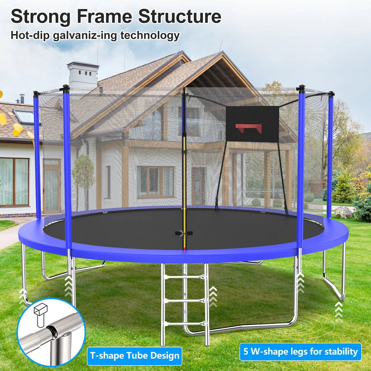 14 Feet Trampoline with Enclosure, Basketball Hoop and Ladder I4179