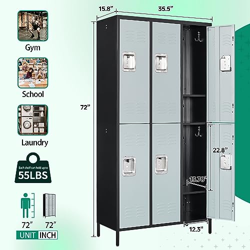 3 Door Metal Storage Locker with Shelves and Lock T6925