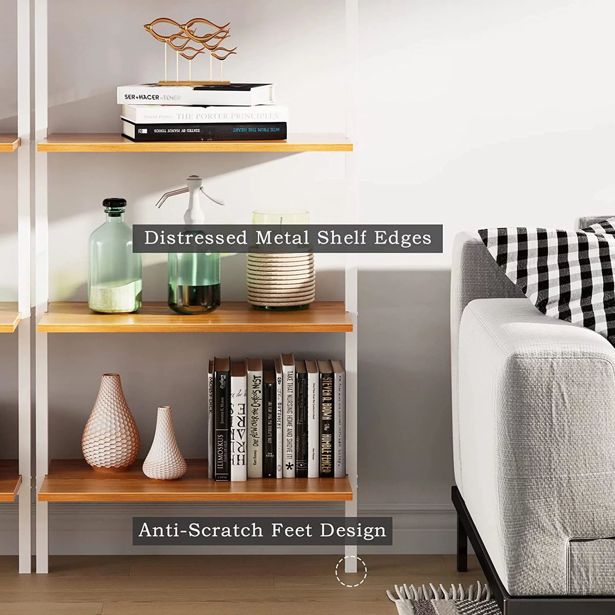 Wall-Mounted 5-Tier Bookshelf with Metal Frame W2591