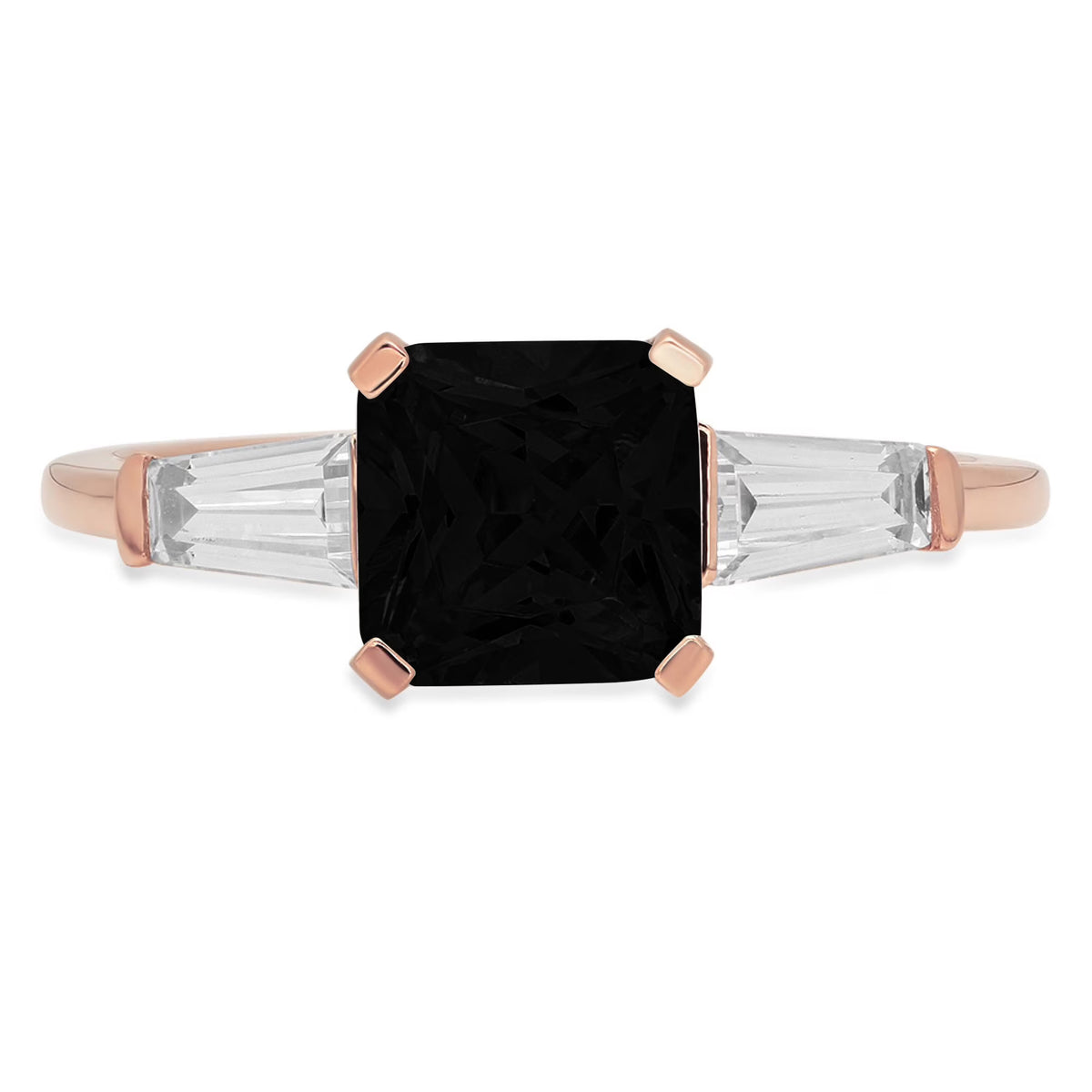 1.62ct Square Emerald Cut Black Onyx 18k Rose Gold Three-Stone Ring Q157