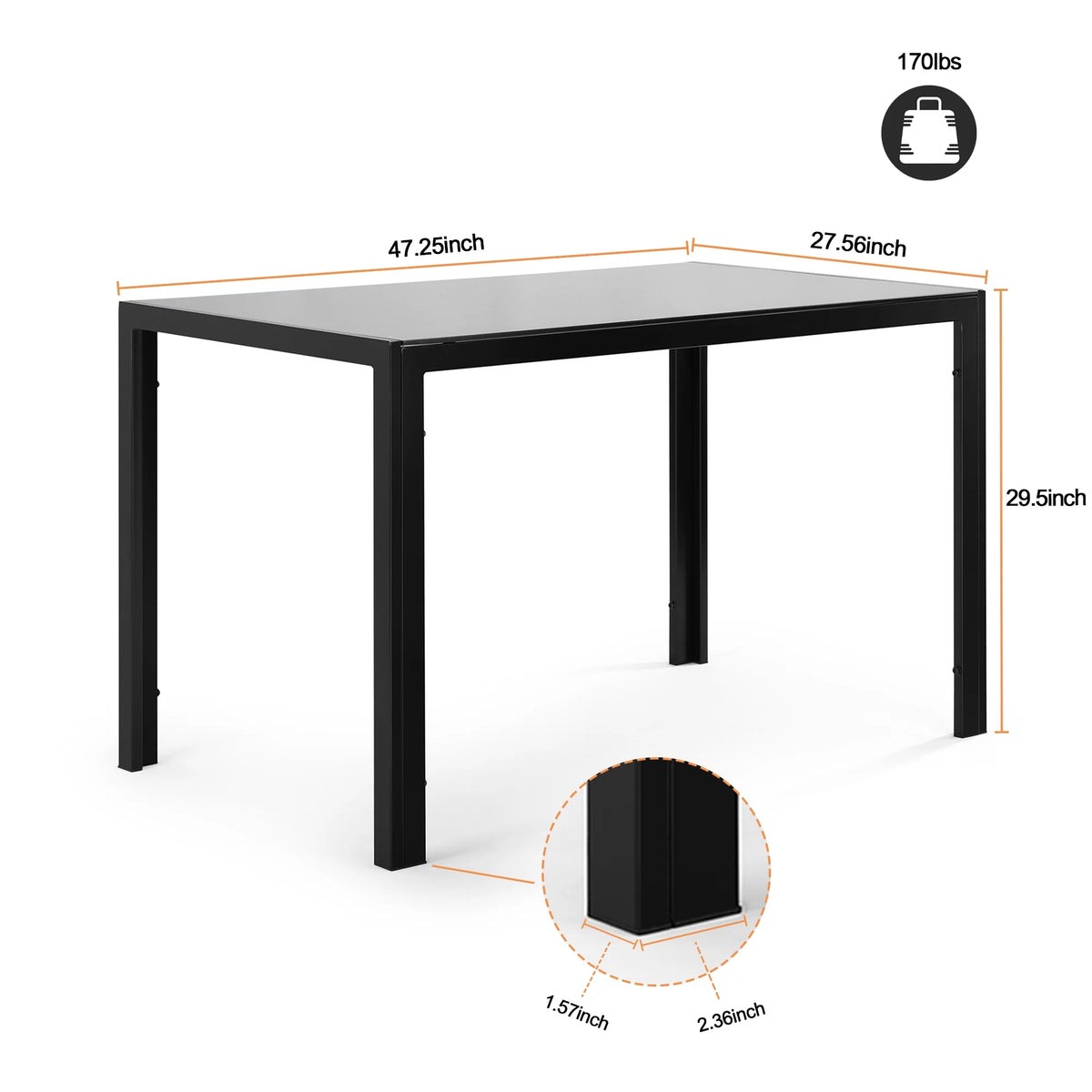 Black Tempered Glass-topped Dining Table I7081