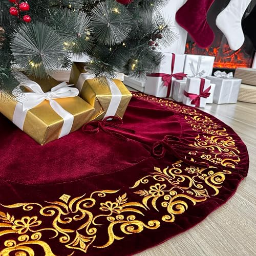 Burgundy Velvet Christmas Tree Skirt H48571
