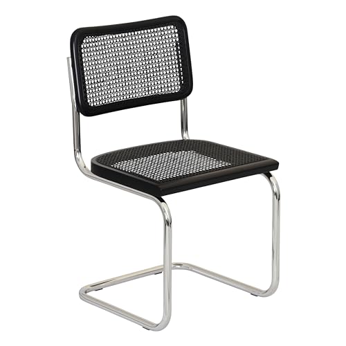Walnut Wood & Natural Cane Cantilever Side Chair with Chrome Steel Frame O9282