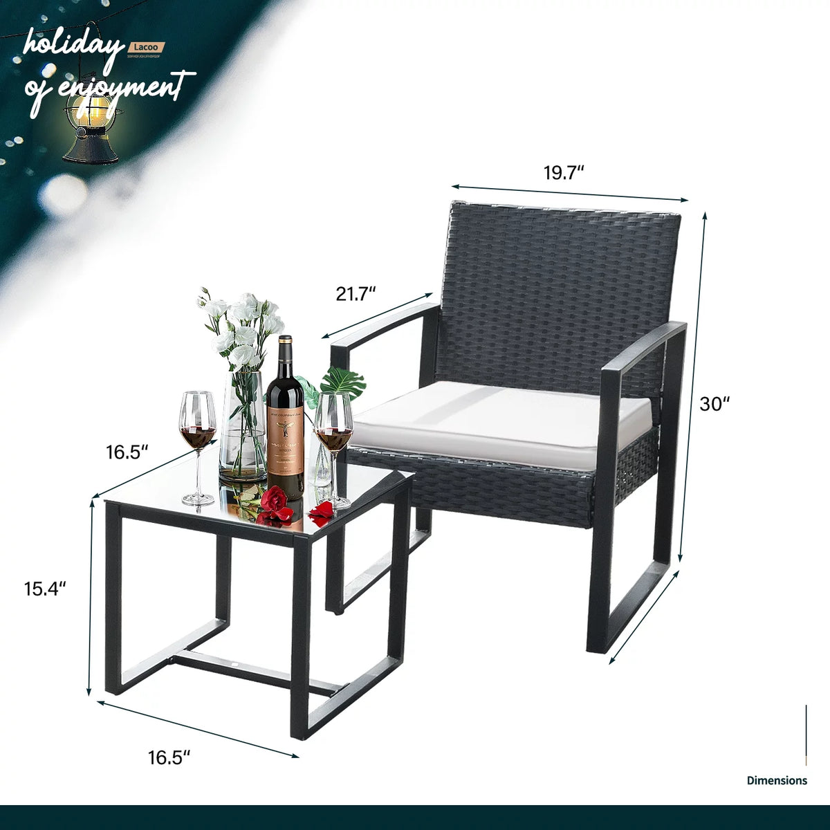 3 Pieces PE Rattan Bistro Chairs Set of 2 with Table T400899
