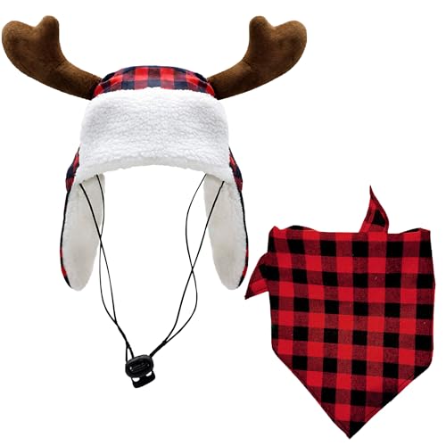 Christmas Reindeer Antlers Headband and Red Scarf for Pets S2590
