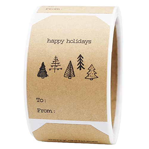 Christmas Tree Gift Tag Stickers 2 x 3 Inch Kraft Tags P224889