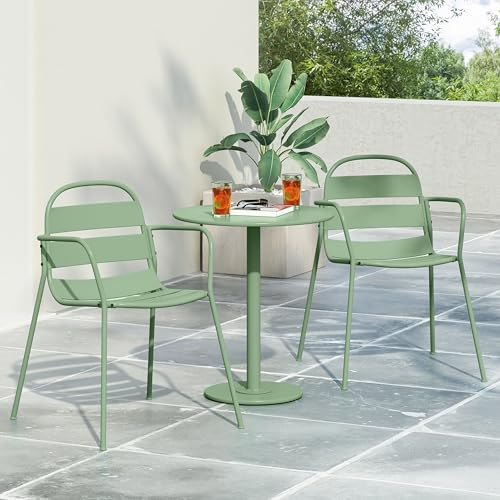 3-Piece Outdoor Bistro Set Iron Patio Furniture with 2 Chairs & Round Table Dark Green X291055