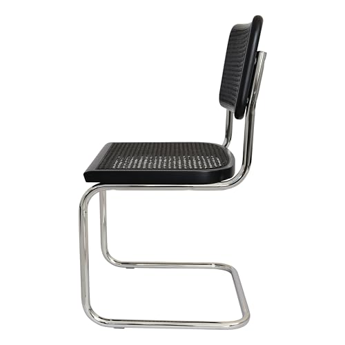 Walnut Wood & Natural Cane Cantilever Side Chair with Chrome Steel Frame O9282
