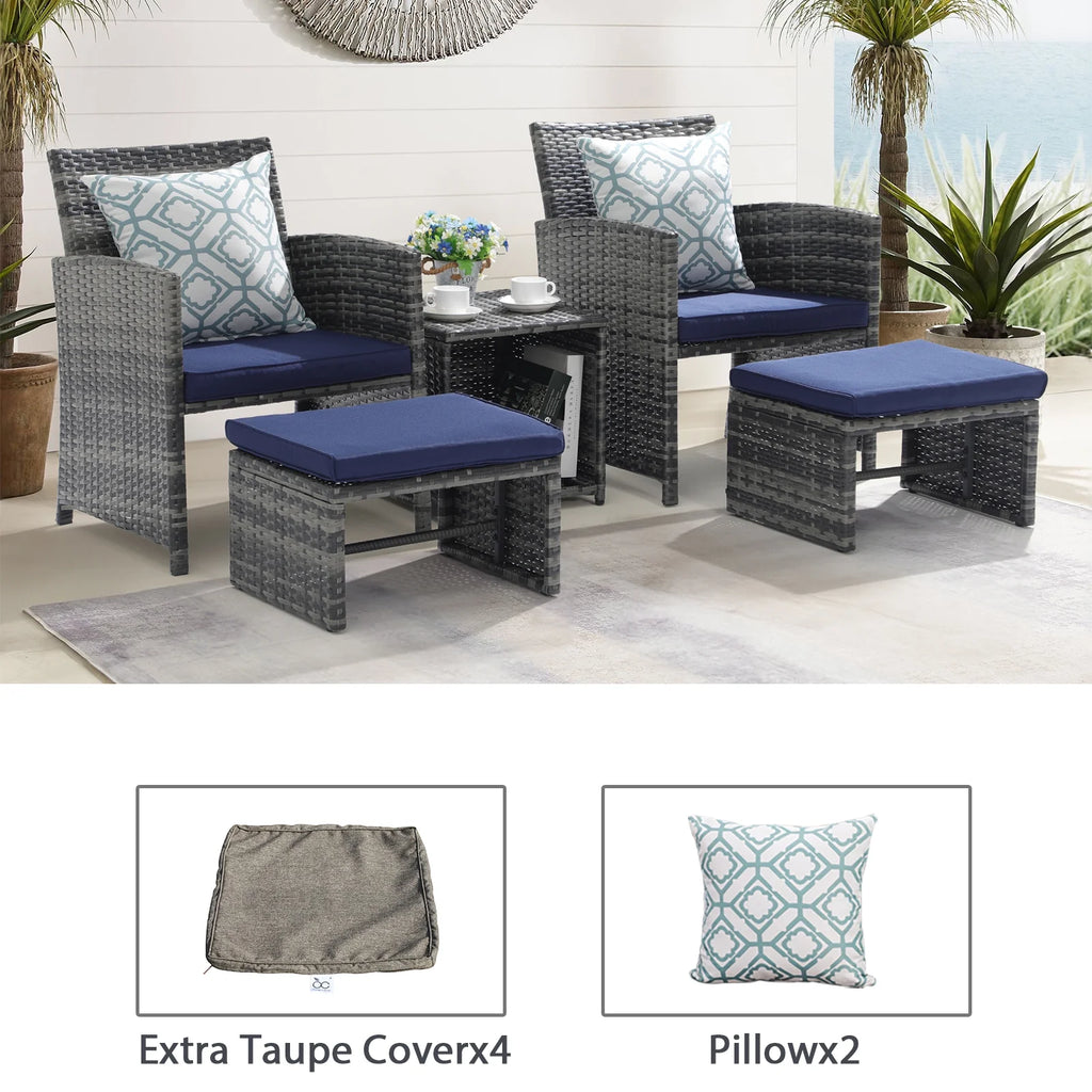 5 Piece Wicker Patio Furniture Set with Coffee Table V6138