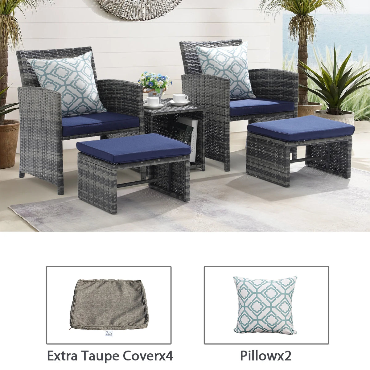 5 Piece Wicker Patio Furniture Set with Coffee Table V6138