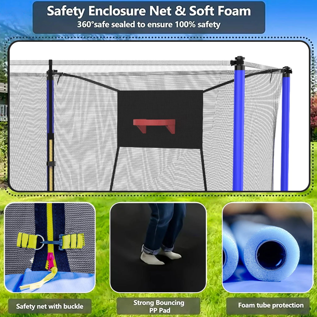 14 Feet Trampoline with Enclosure, Basketball Hoop and Ladder I4179