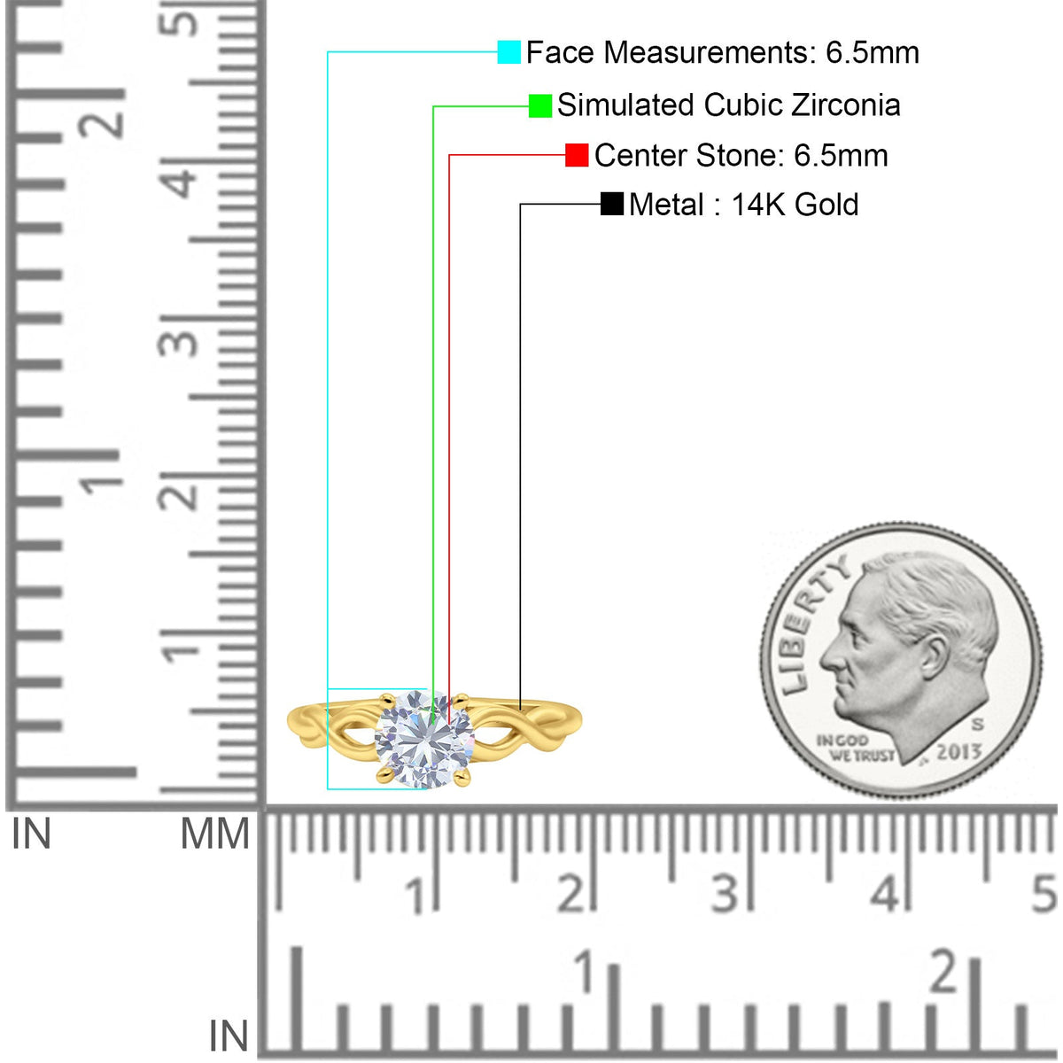 14K Gold Round Solitaire Celtic Ring Size 6 Z626