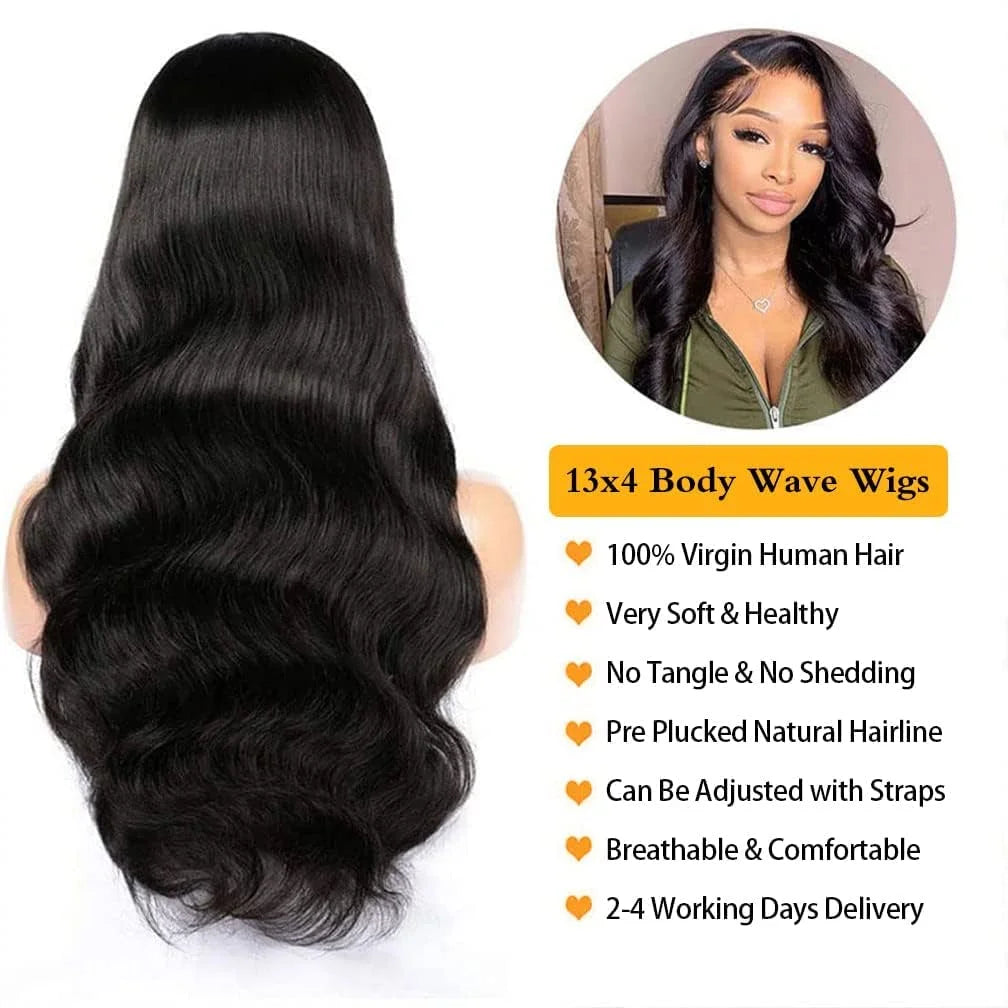 13×4 HD Front Lace Body Wave Human Hair Wig 180% Density Natural Color 26 inch R3615