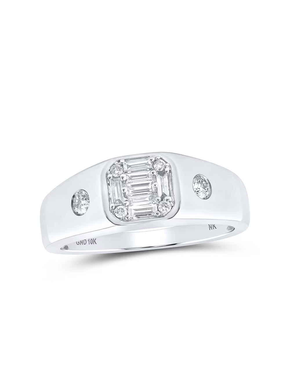 10kt White Gold Mens Baguette Diamond Band Ring 3/8 Cttw Q1383