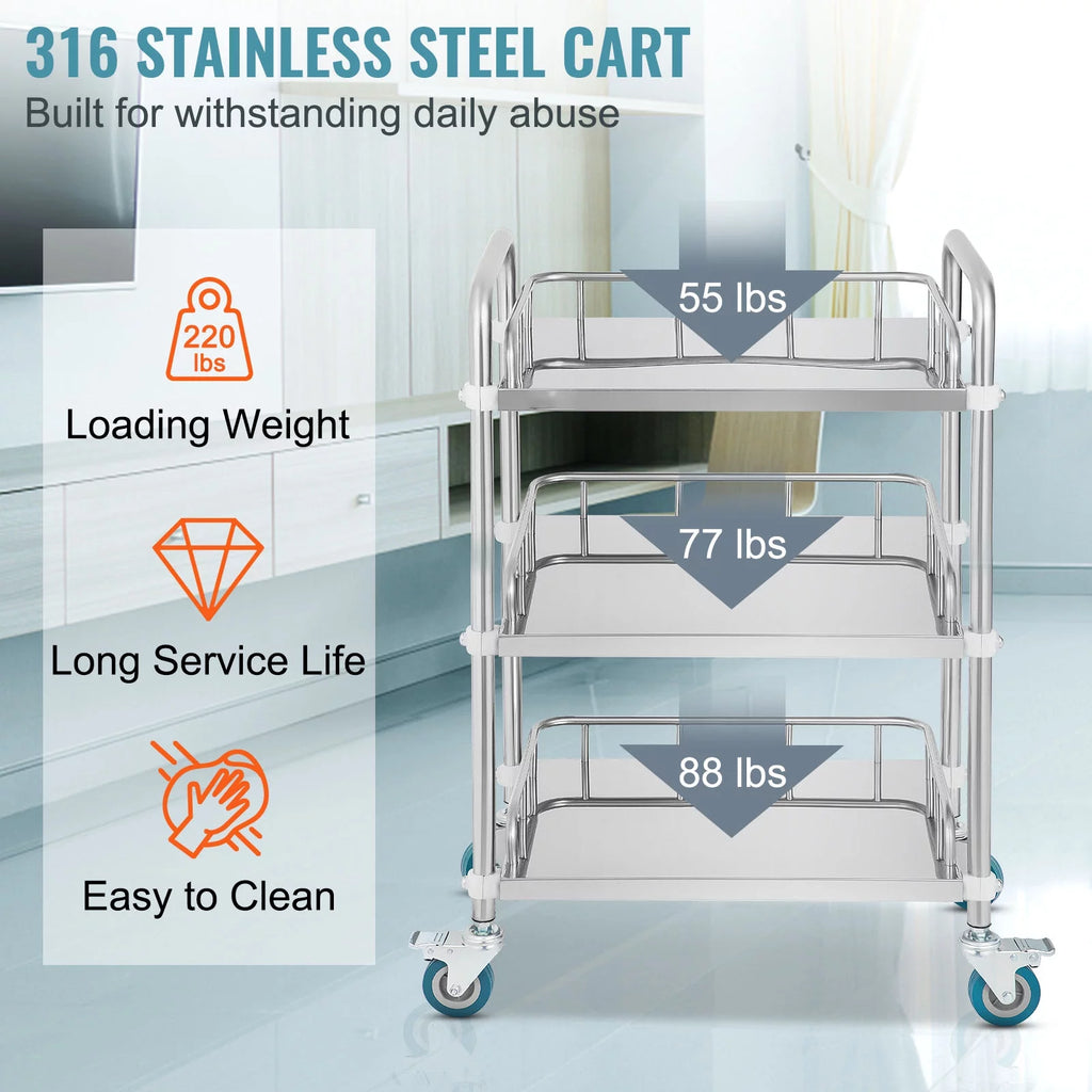 3-Layer Stainless Steel Lab Medical Equipment Cart M203897