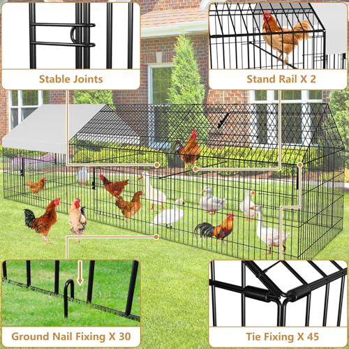 Metal Chicken Coop 87"×40" with Cover Chicken Run Pen Large Portable Chicken Playpen Enclosure H9754