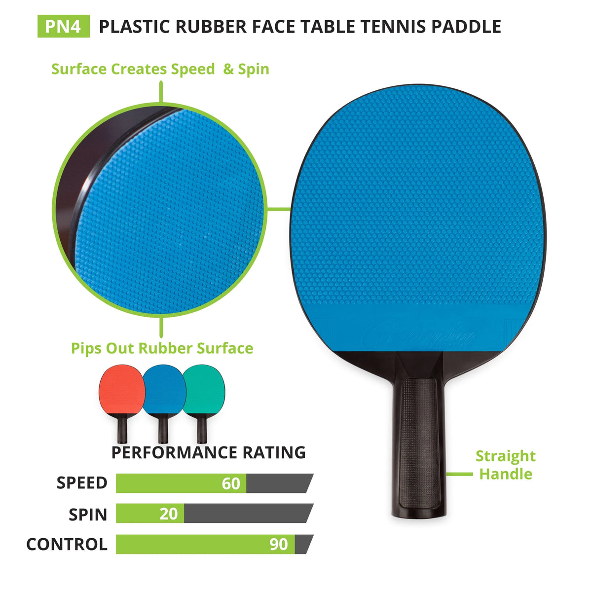 Plastic Rubber Face Table Tennis Paddle, Pack of 6 H95190