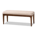 Beige Fabric Upholstered Walnut Brown Wood Dining Bench J661
