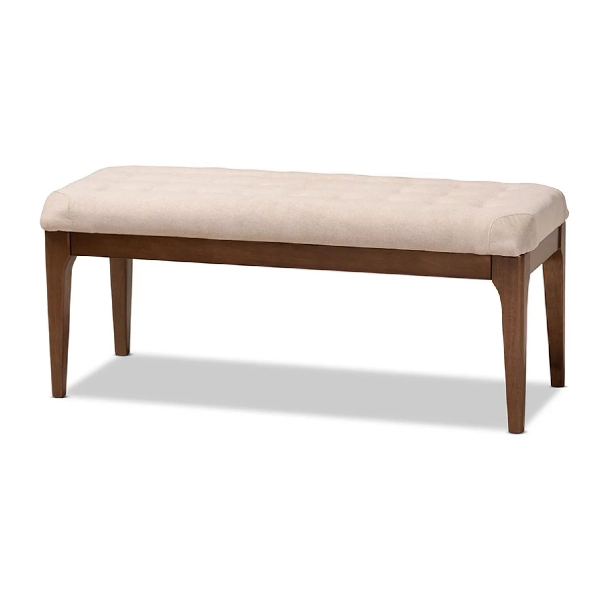 Beige Fabric Upholstered Walnut Brown Wood Dining Bench J661