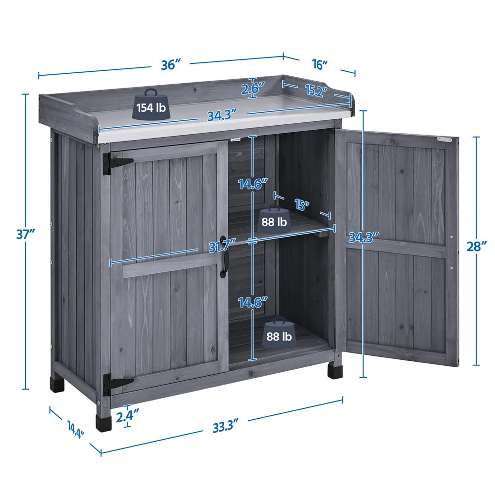 Wooden Garden Potting Bench Table with Cabinet V71419